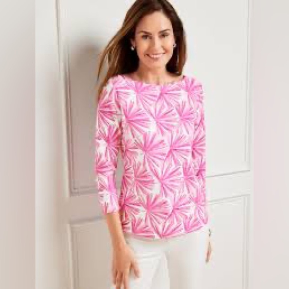 Talbots Pink Burst 3/4 Sleeve Bateau Neck Tee